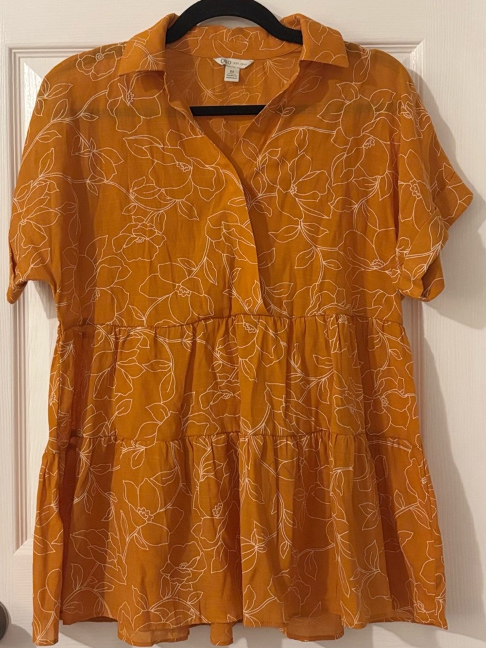 Cato Rust Floral V-Neck Tiered Peplum Top - Picture 2 of 6